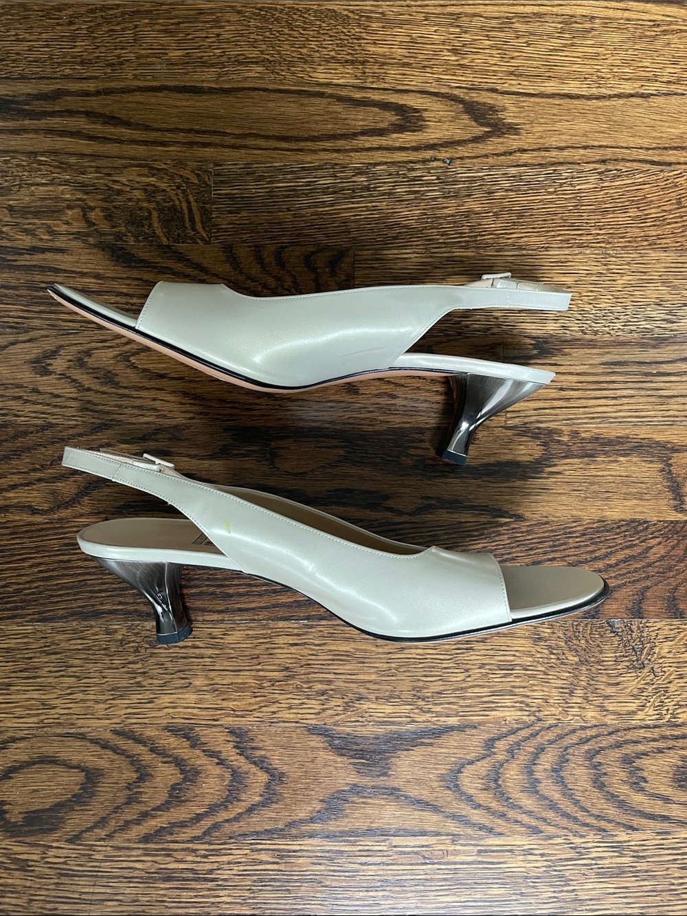 Salvatore Ferragamo Cream Open-Toe Slingback Mid-Heel Sandals